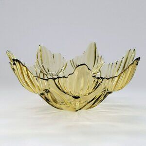 MCM Art Glass Centerpiece Bowl, Olive Green Lotus Design, Possibly Viking Glass?